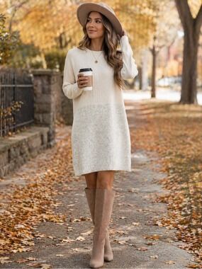 Lululemon Cashlu Cashmere Blend Sweater Dress Cream Ivory Color Block M